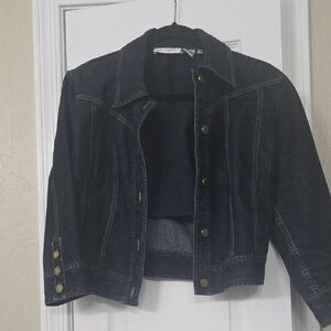 Dana Buchman Dark Blue Jean Jacket with Gold Buttons